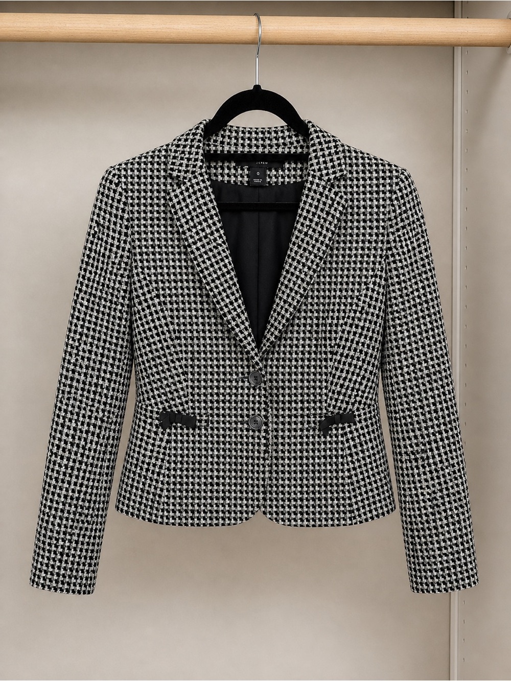 H&M Black White Tweed Blazer Jacket Cropped Houndstooth Size 6